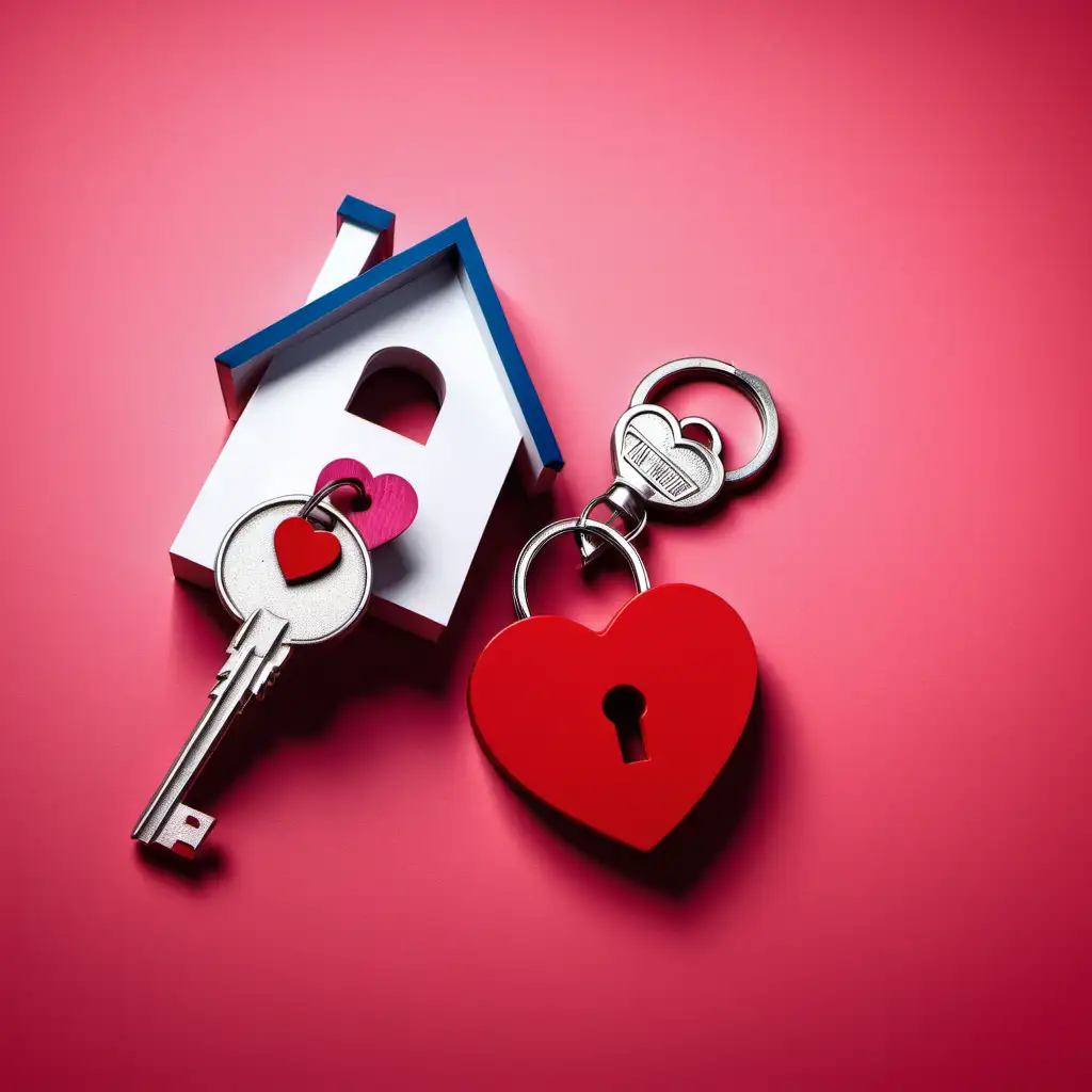 valentines day real estate ad showing a house and keys