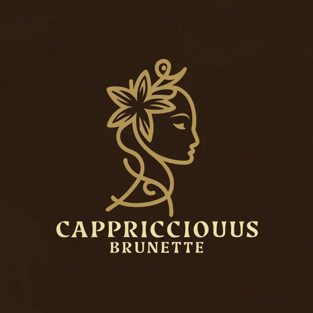 a logo design,with the text "Capricious Brunette", main symbol:The profile of a woman with a vanilla flower on her head,complex,be used in Restaurant industry,clear background