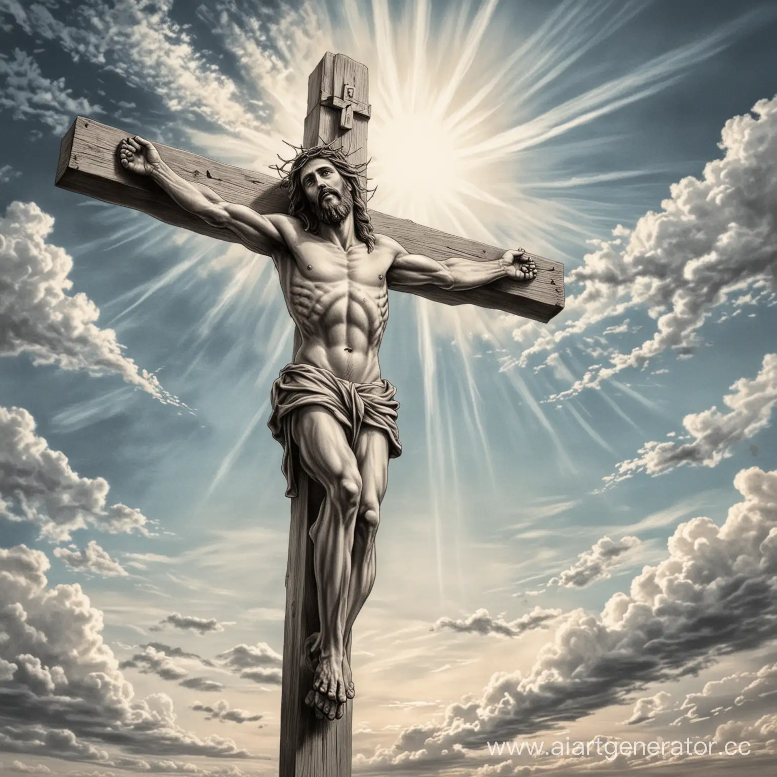 Sky-Background-Tattoo-Depiction-of-Jesus-Crucifixion