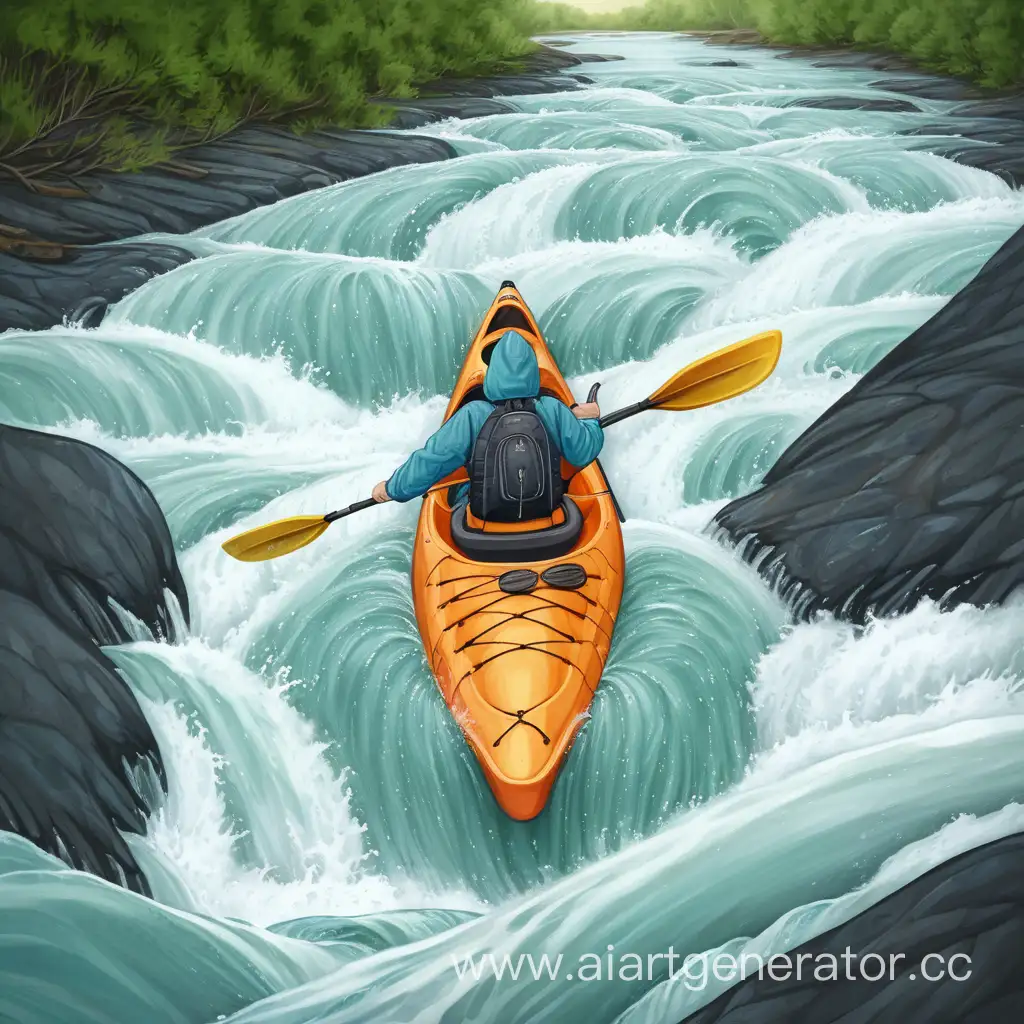Solo-Kayaker-Braving-Rapids-Adventure-Clothing-Print