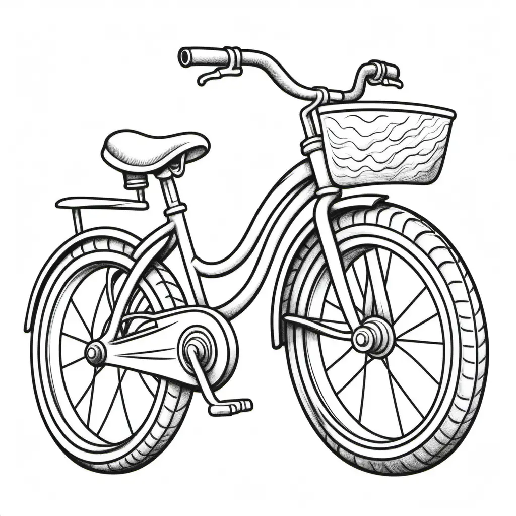 coloring book for young kids, bicycle,  white background