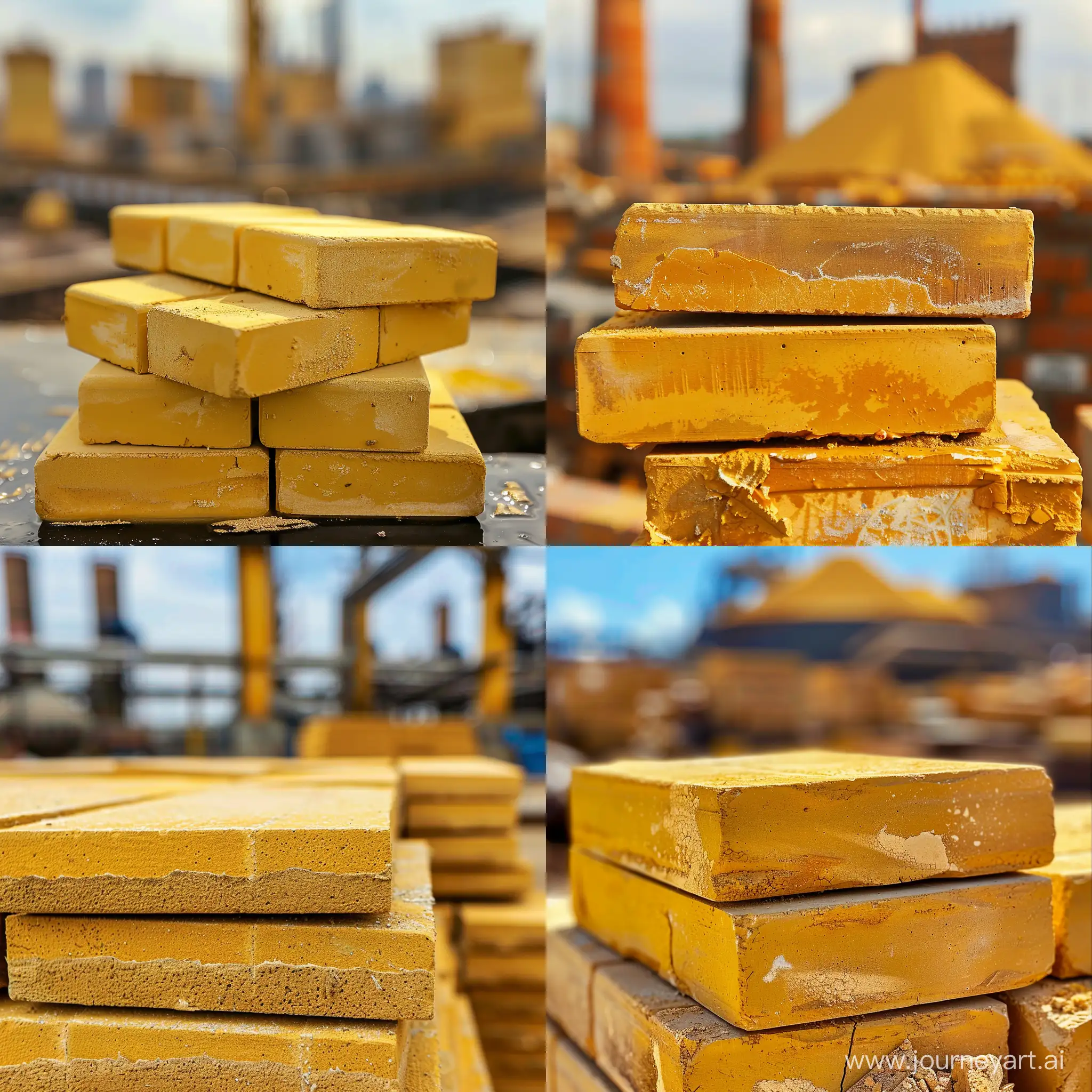 CloseUp-Photo-of-Stacked-Yellow-Bricks-with-Blurred-Brick-Factory-Background