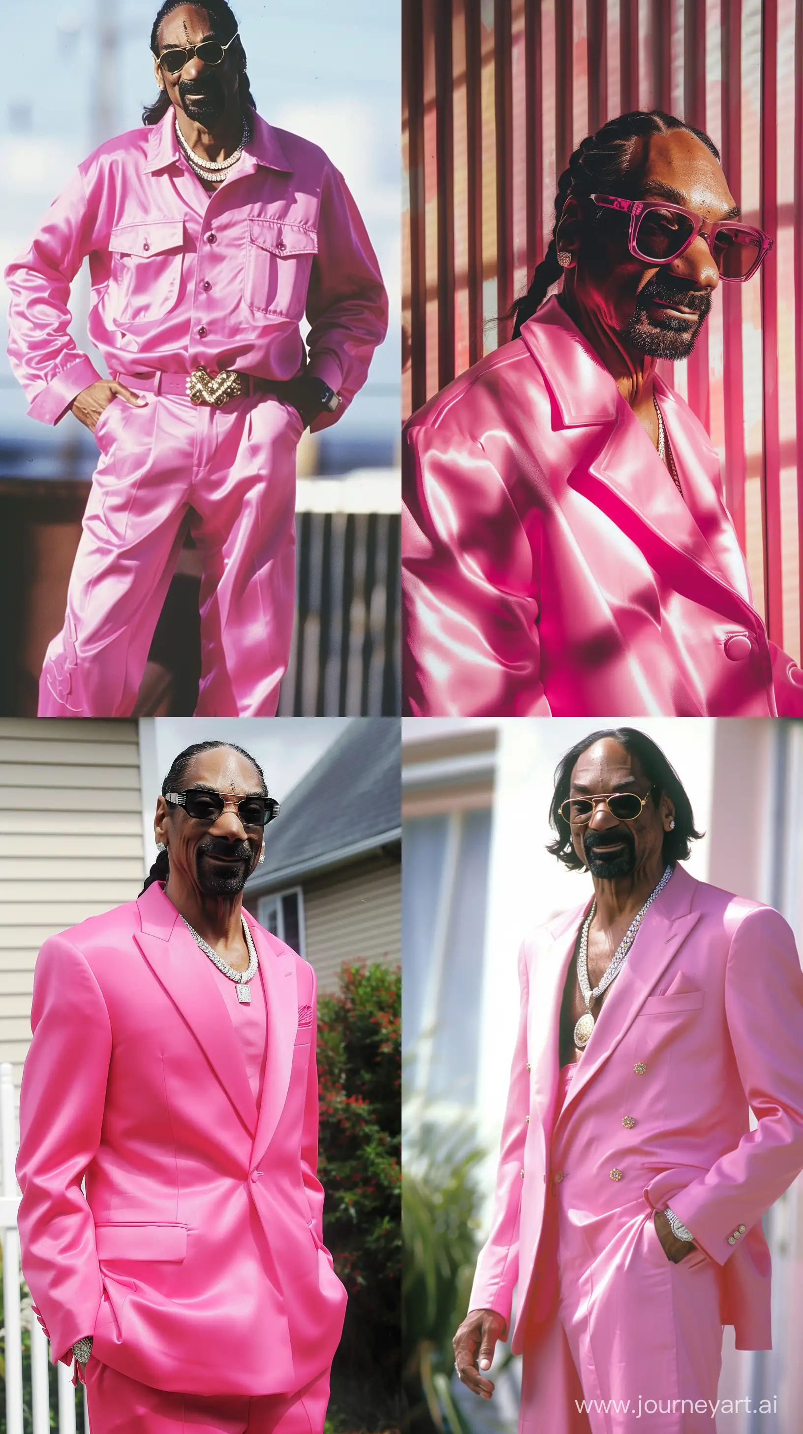 snoop dogg in pink 80s Miami Style --ar 9:16   --v 6