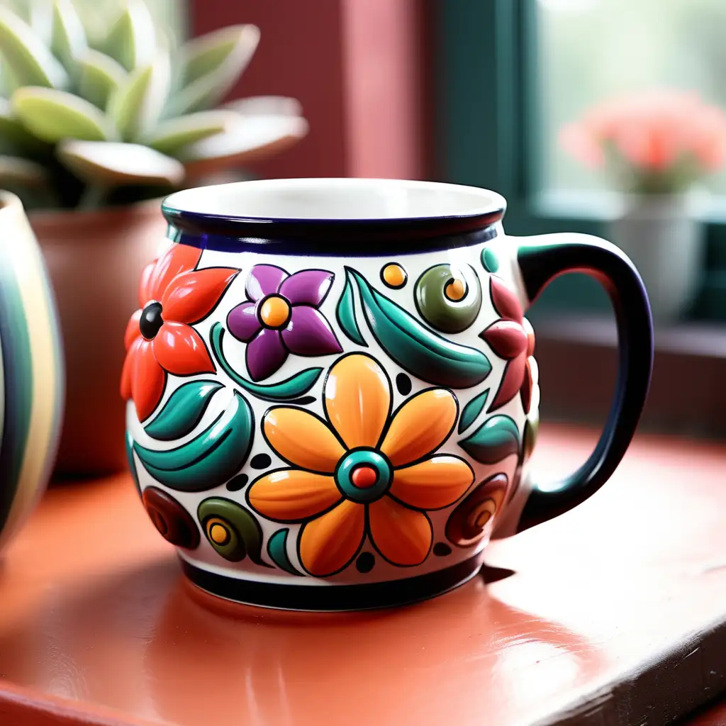 Vibrant Mexican Floral Coffee Mug HandPainted Ceramic Elegance