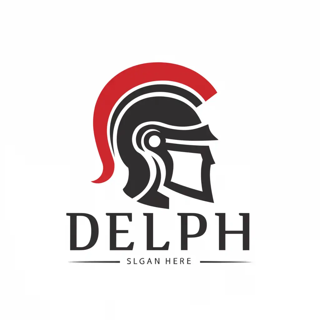 a logo design,with the text "DELPHI", main symbol:centurion helmet,complex,be used in Technology industry,clear background