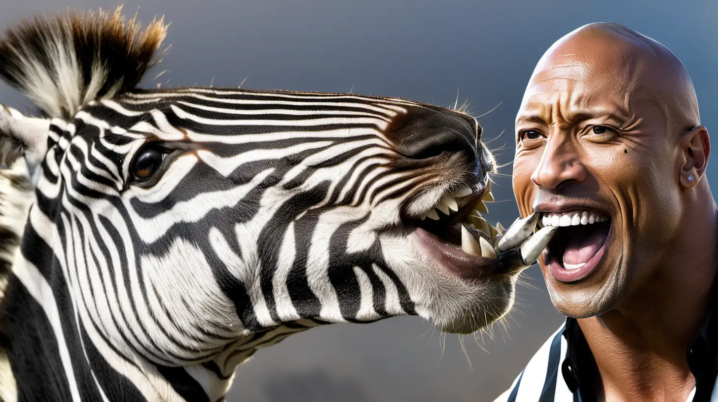 the zebras teeth are too big for dwayne the rock