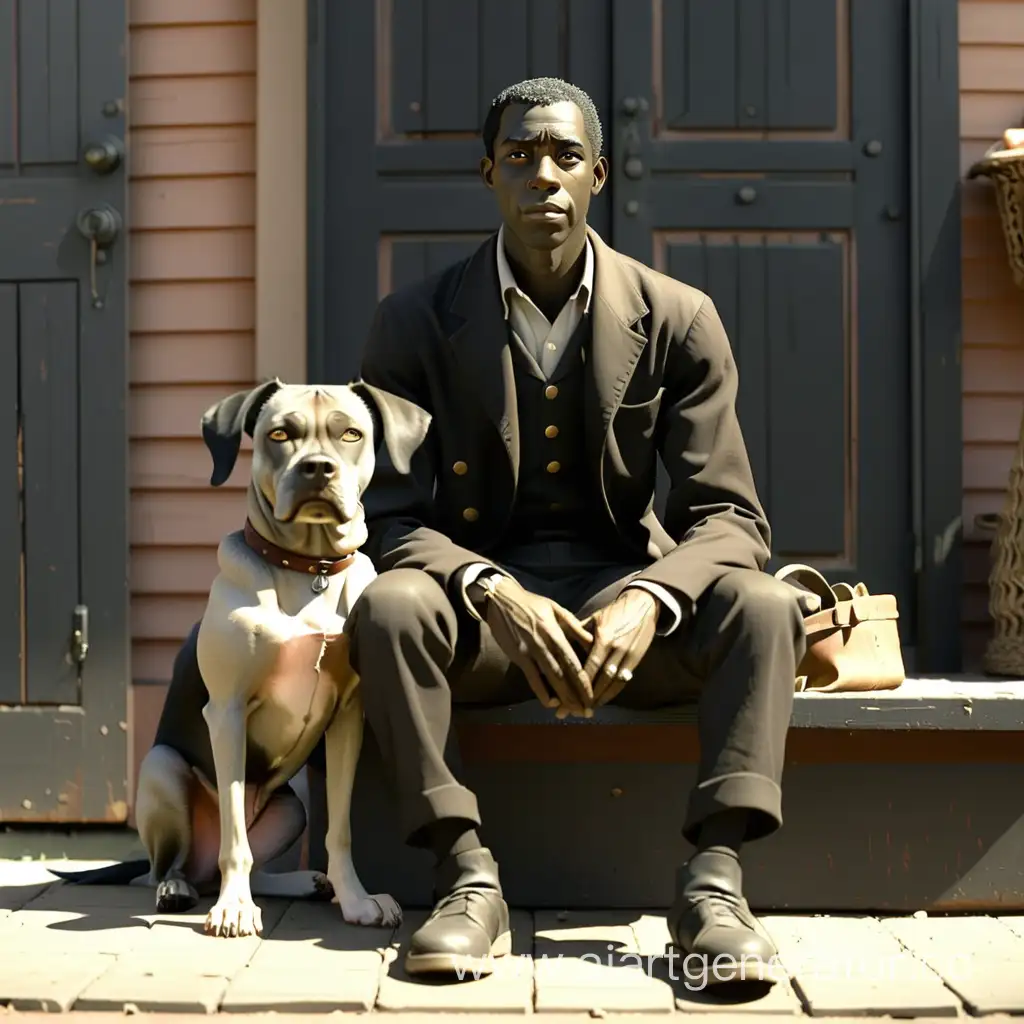 Man-Relaxing-with-his-Dog-in-a-Rustic-Setting