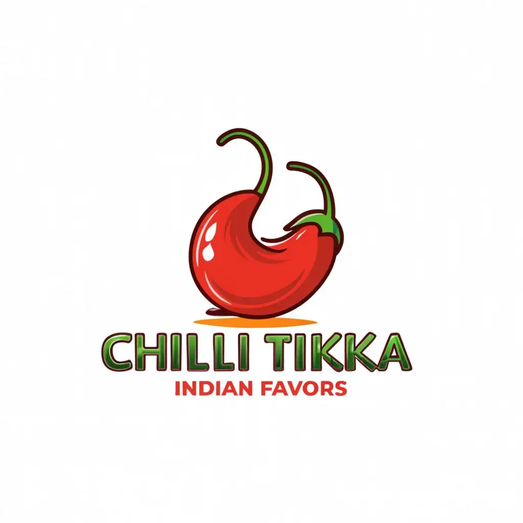 a logo design,with the text "Chilli Tikka", main symbol:chilli. Colours red green, yellow. Indian flavour,Moderate,be used in Restaurant industry,clear background