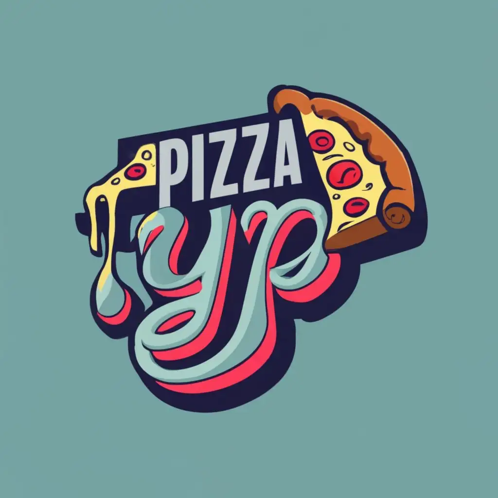 logo,full size pizza, with the text "yp", typography, be used in Restaurant industry,red and blue coller