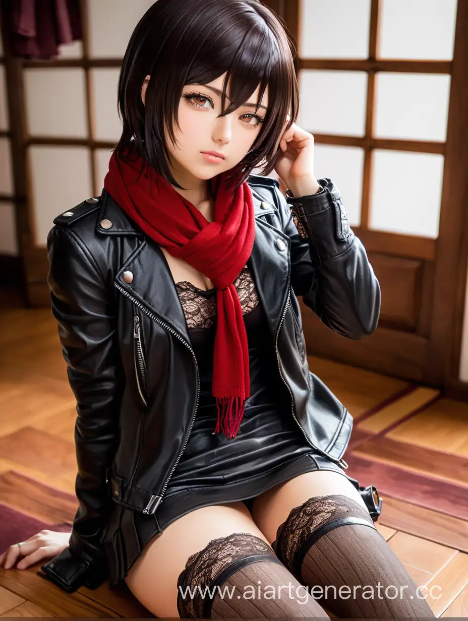 Mikasa-in-Stylish-Urban-Fashion-Sitting-on-Wooden-Floor