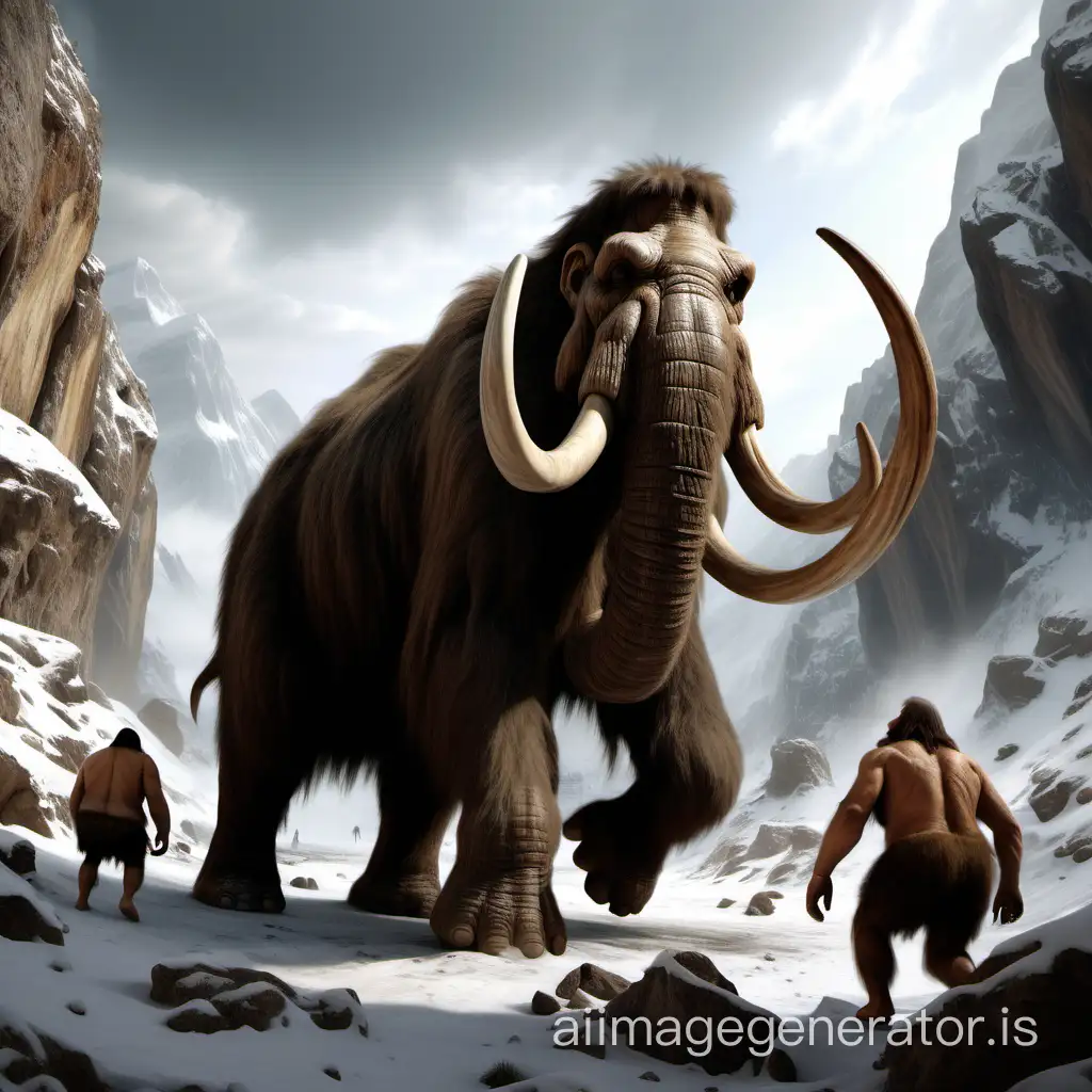 Mammoth-Trampling-Neanderthal-Prehistoric-Survival-Struggle
