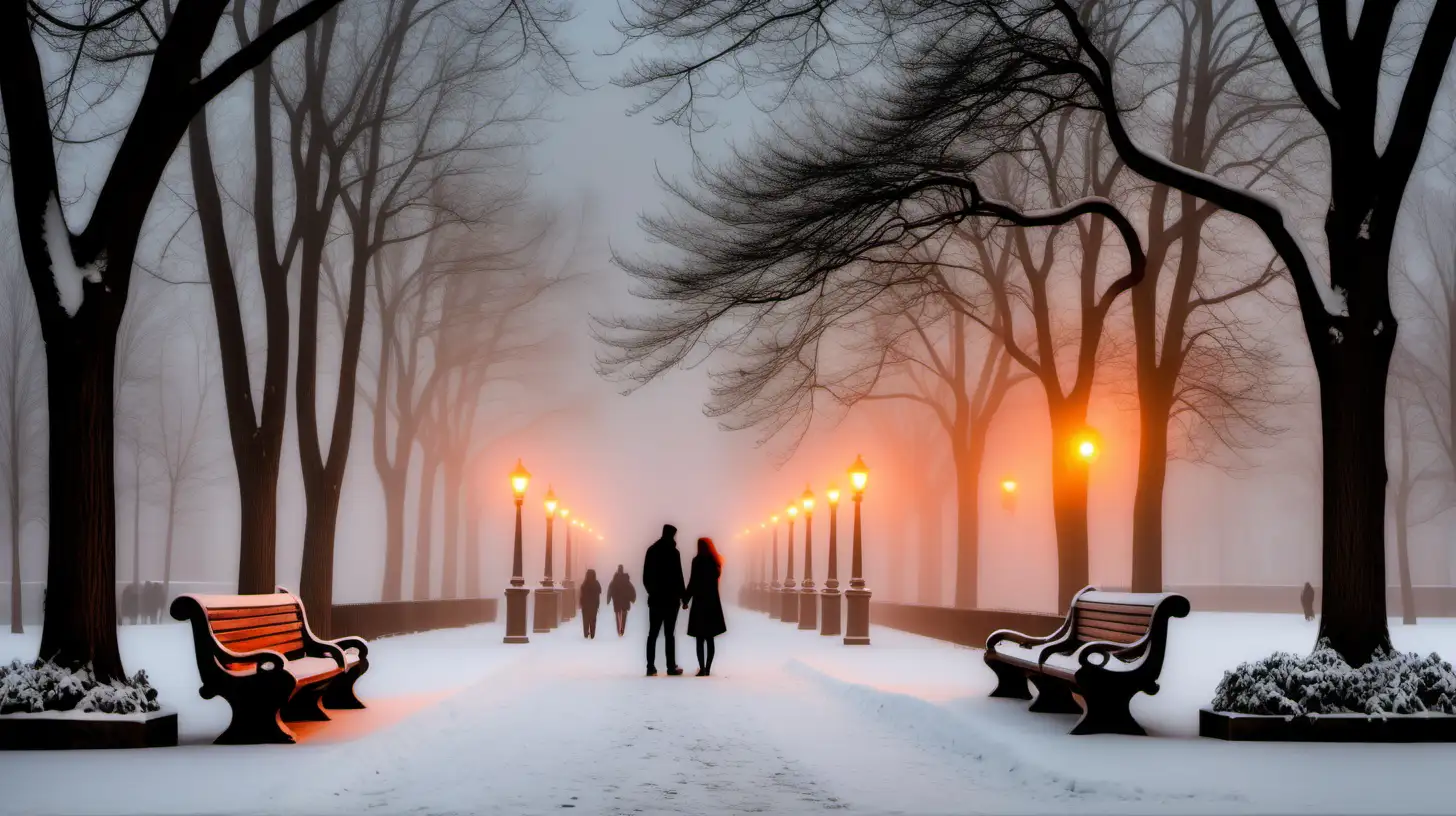 Futuristic Film Noir Couple in City Park with Umbrella