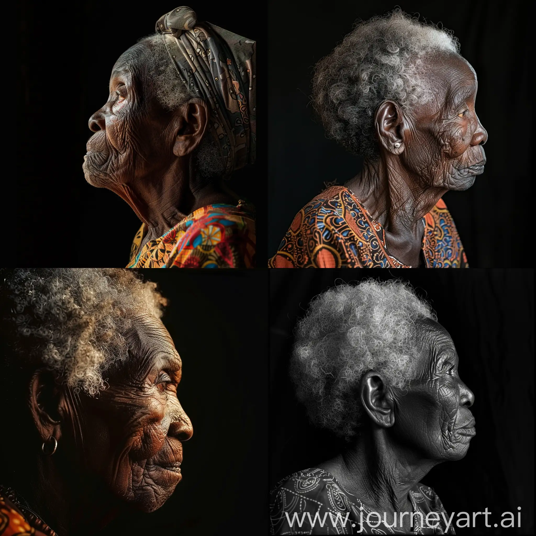 Side profile portrait of an old African woman