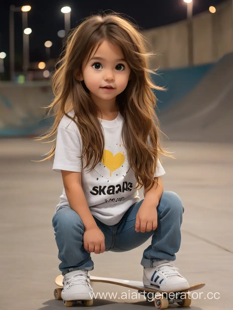 Toddler-Girl-with-Long-Brown-Hair-in-Casual-Outfit-at-Night-Skate-Park-Cityscape