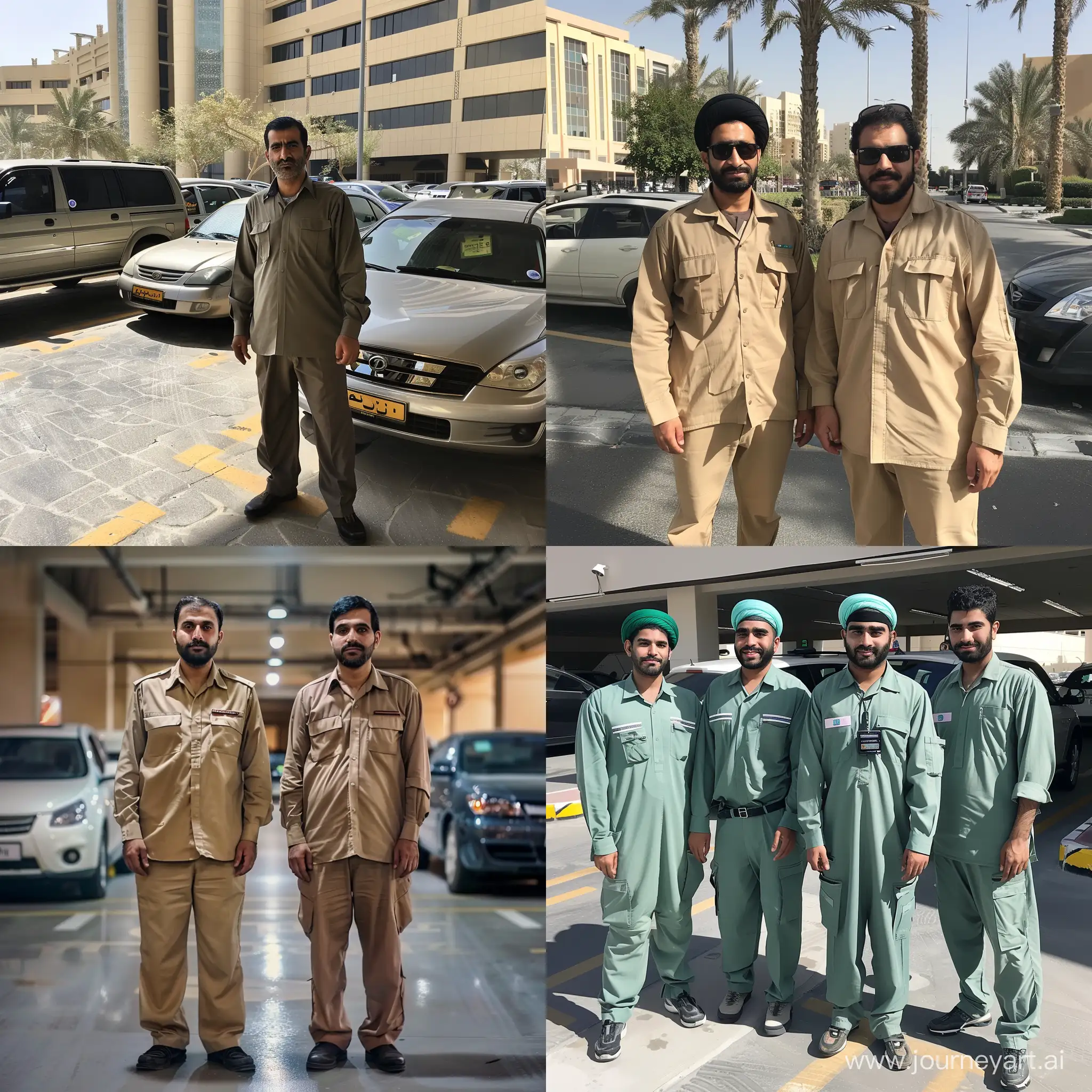 Иранские парни работают охранниками парковки в Дубае