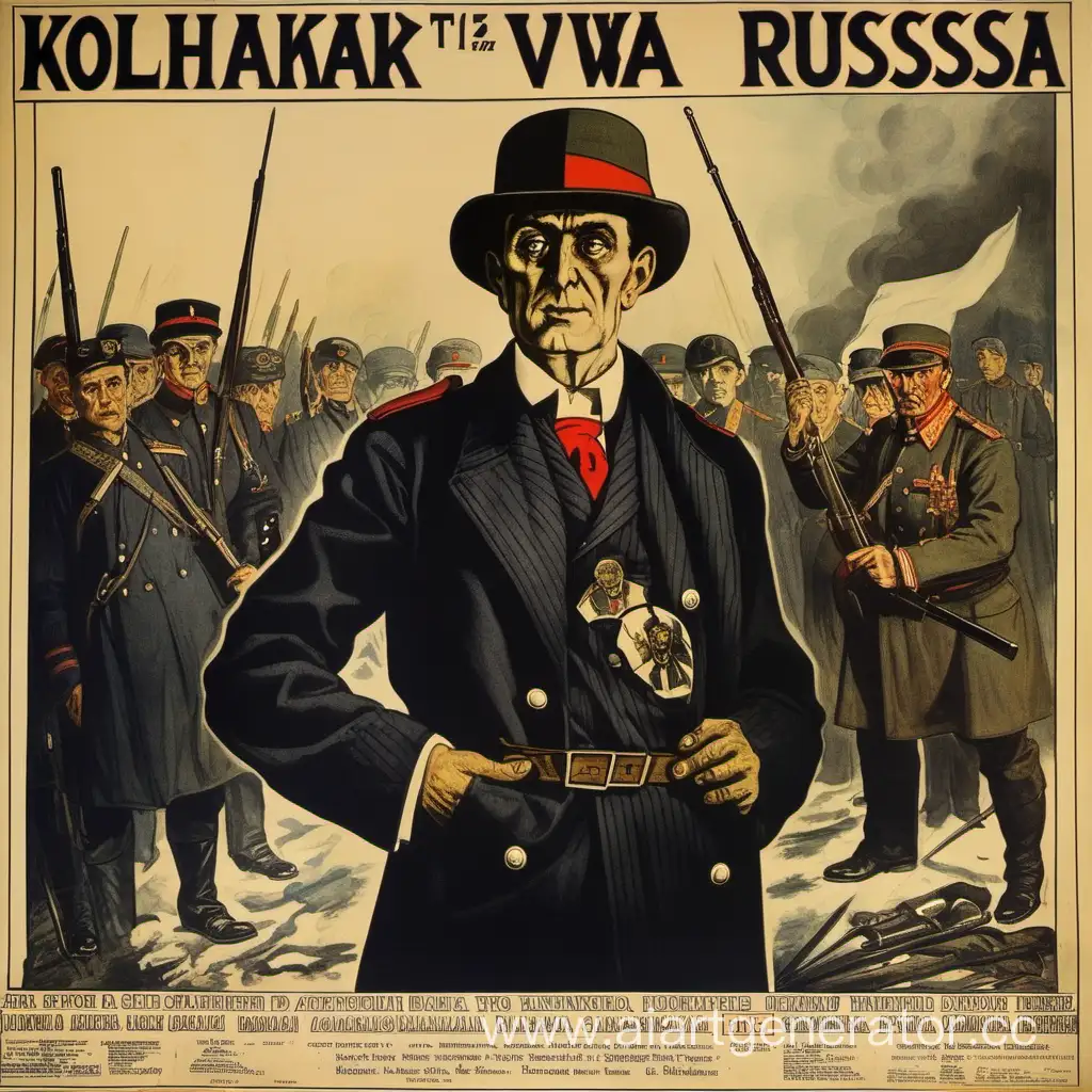 Плакат 1917г. посвященный гражданской войне В РОССИИ, где изображен КОЛЧАК