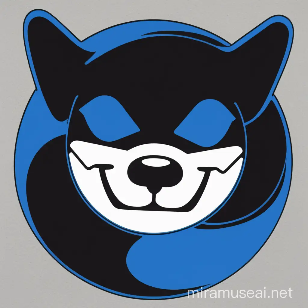 Mysterious Blue and Black Doge Face with Enigmatic Magic 8Ball Logo