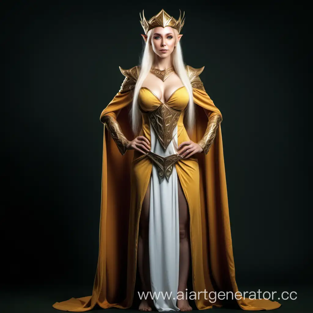 woman big chest elven queen golden in full growth