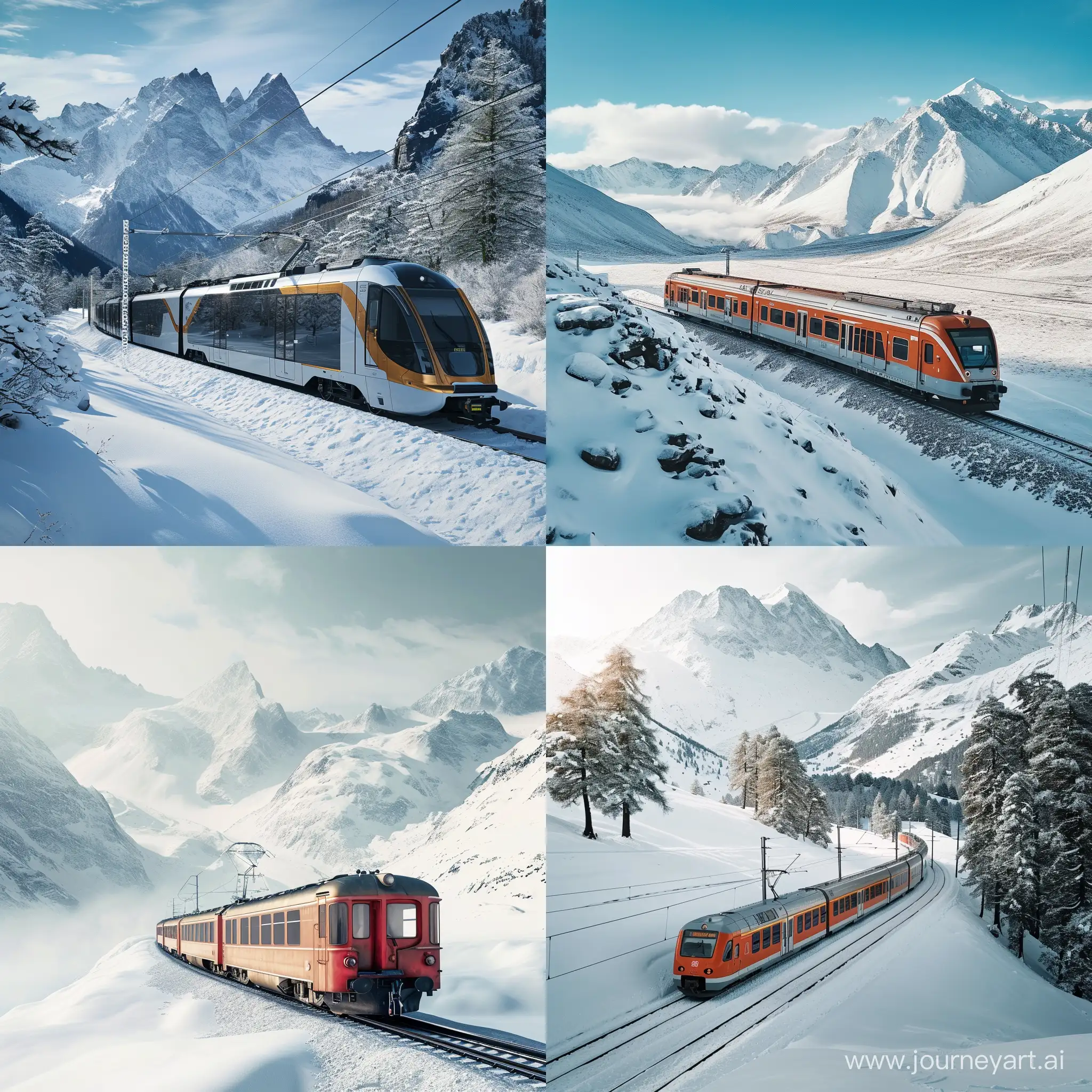 a true realistic train in the middle of snowy mountains