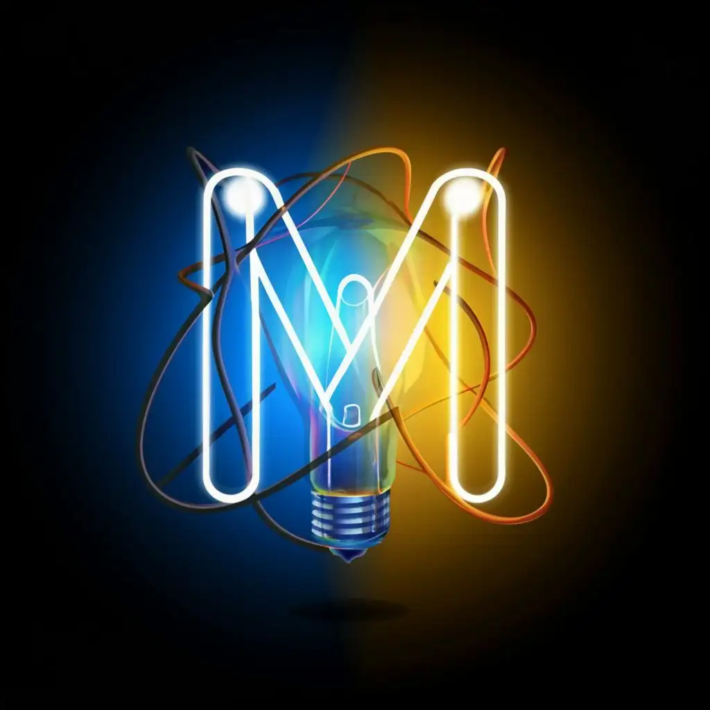 logo, The author's style "Paradoxical reality of the optimal minimum of limitless possibilities" in the field of luminescent technology design for the image "An abstract light bulb in the shape of the letter M, tricolor in the background like the flag of the Russian Federation, or, tricolor in the background like the flag of the Republic of Crimea", with the text "___", typography