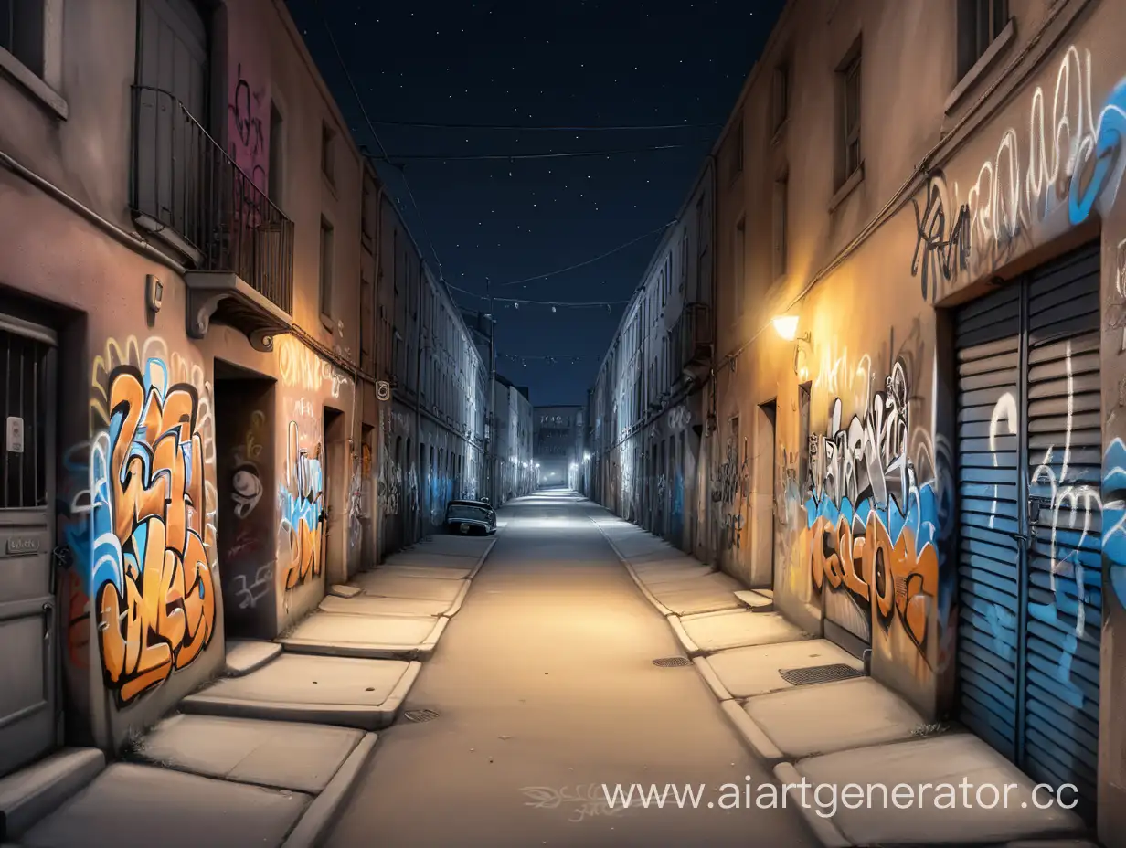 Empty-Night-Ghetto-with-Graffiti-Wall-Cartoon-Style-Urban-Scene