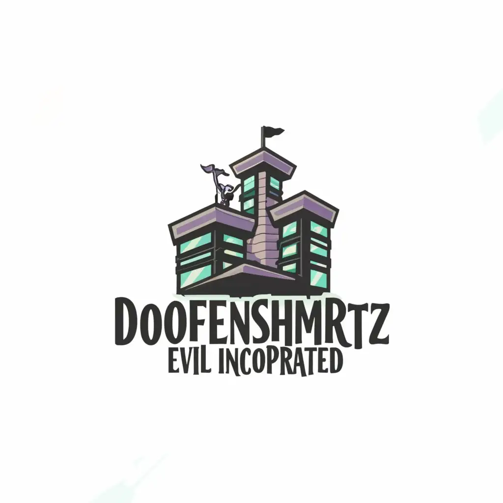 a logo design,with the text "DOOFENSHMIRTZ

EVIL INCORPORATED", main symbol:light PURPLE, GREEN,  PLATYPUS, architecture, rulers, BUILDINGS, WHITE BACKGROUND,Minimalistic,be used in Construction industry,clear background