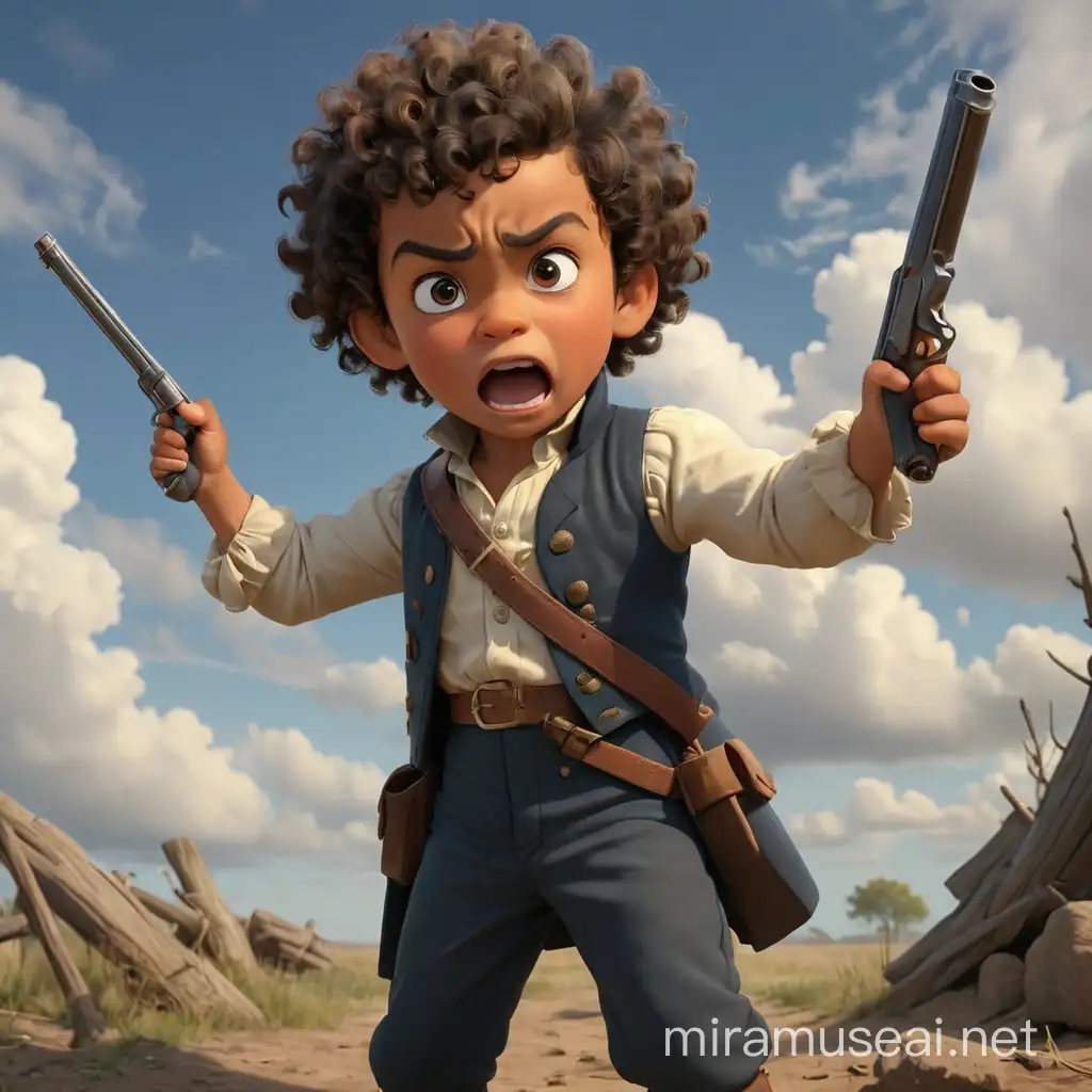 Upset Mulatto Boy with 19th Century Shotgun in Realistic 3D Animation