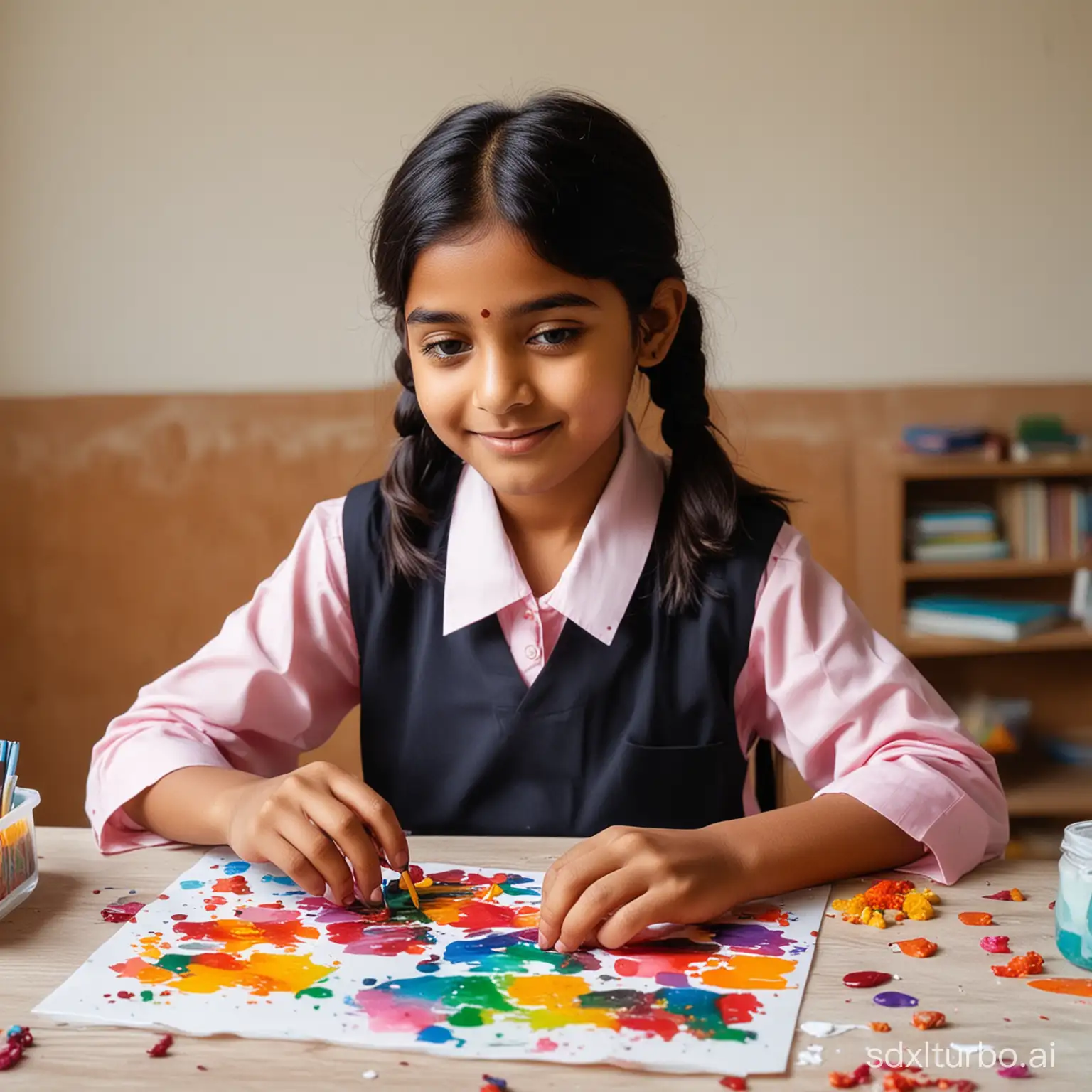 Adorable-Indian-Schoolgirl-Creating-Vibrant-Resin-Art