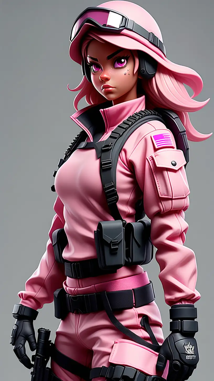 full body pink combat princess in tactical gear with a clear background