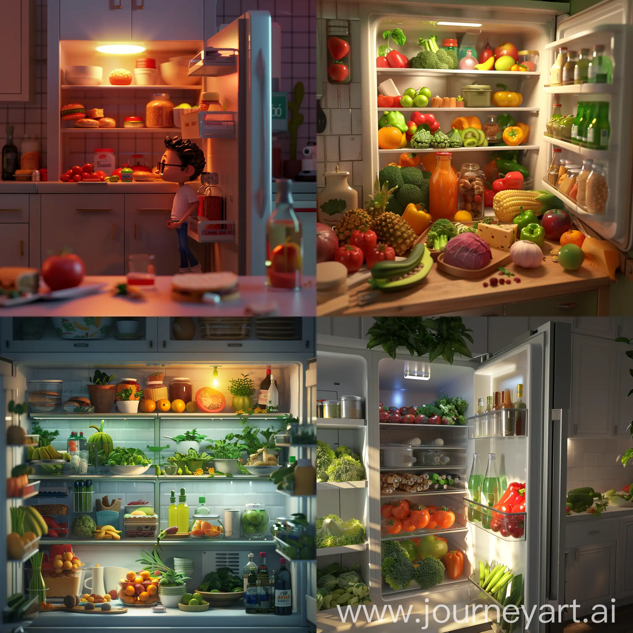 Delightful-Culinary-Exploration-3D-Animation-of-Fridge-Full-of-Delicious-Food