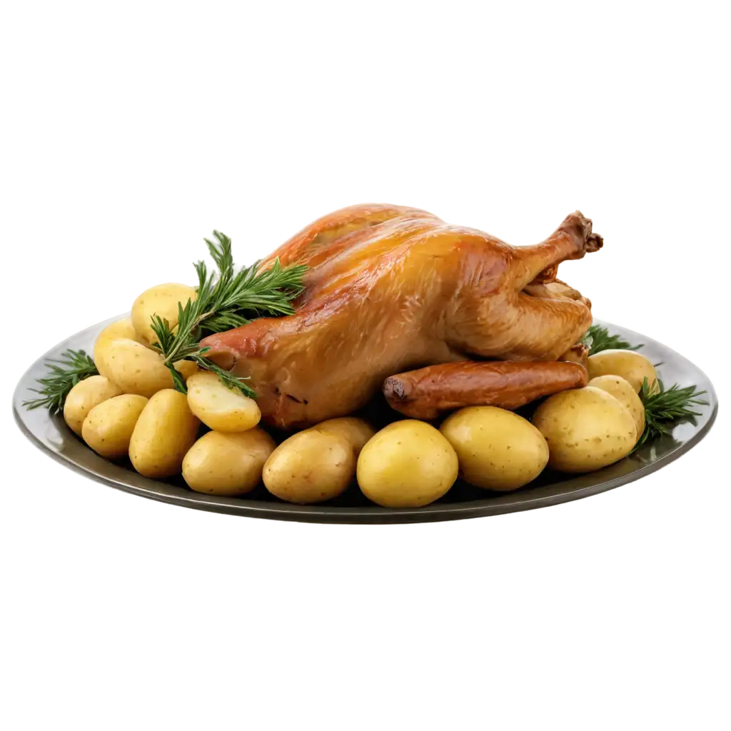 Festive table turkey with potatoes