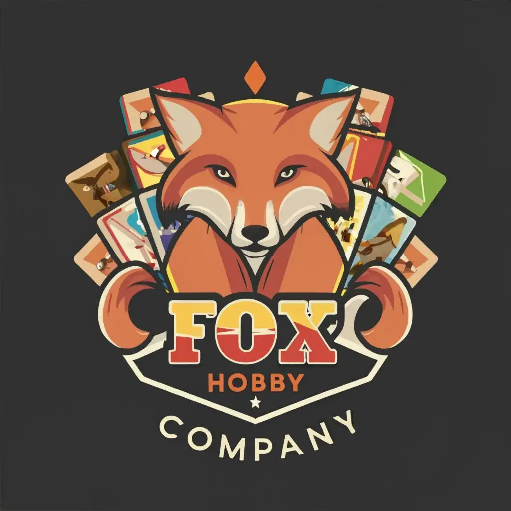 LOGO-Design-For-Fox-Hobby-Company-Playful-Fox-with-Trading-Cards-and-Elegant-Typography