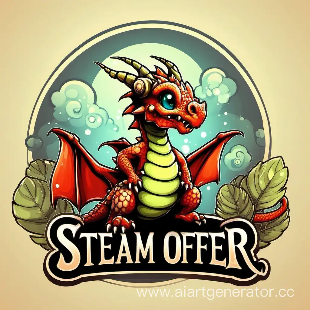 картинка с маленьким милым драконом с надписью Steam OFFER