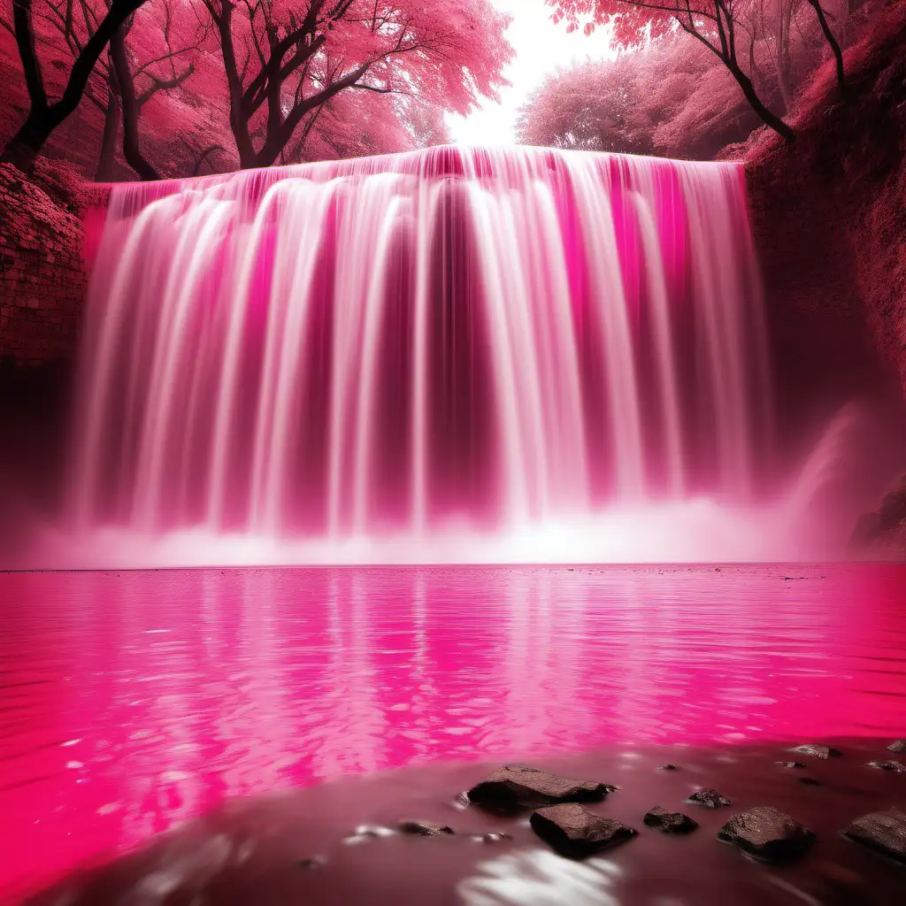Majestic Pink Waterfall Tranquil Nature Scene with Cascading Pink Waters