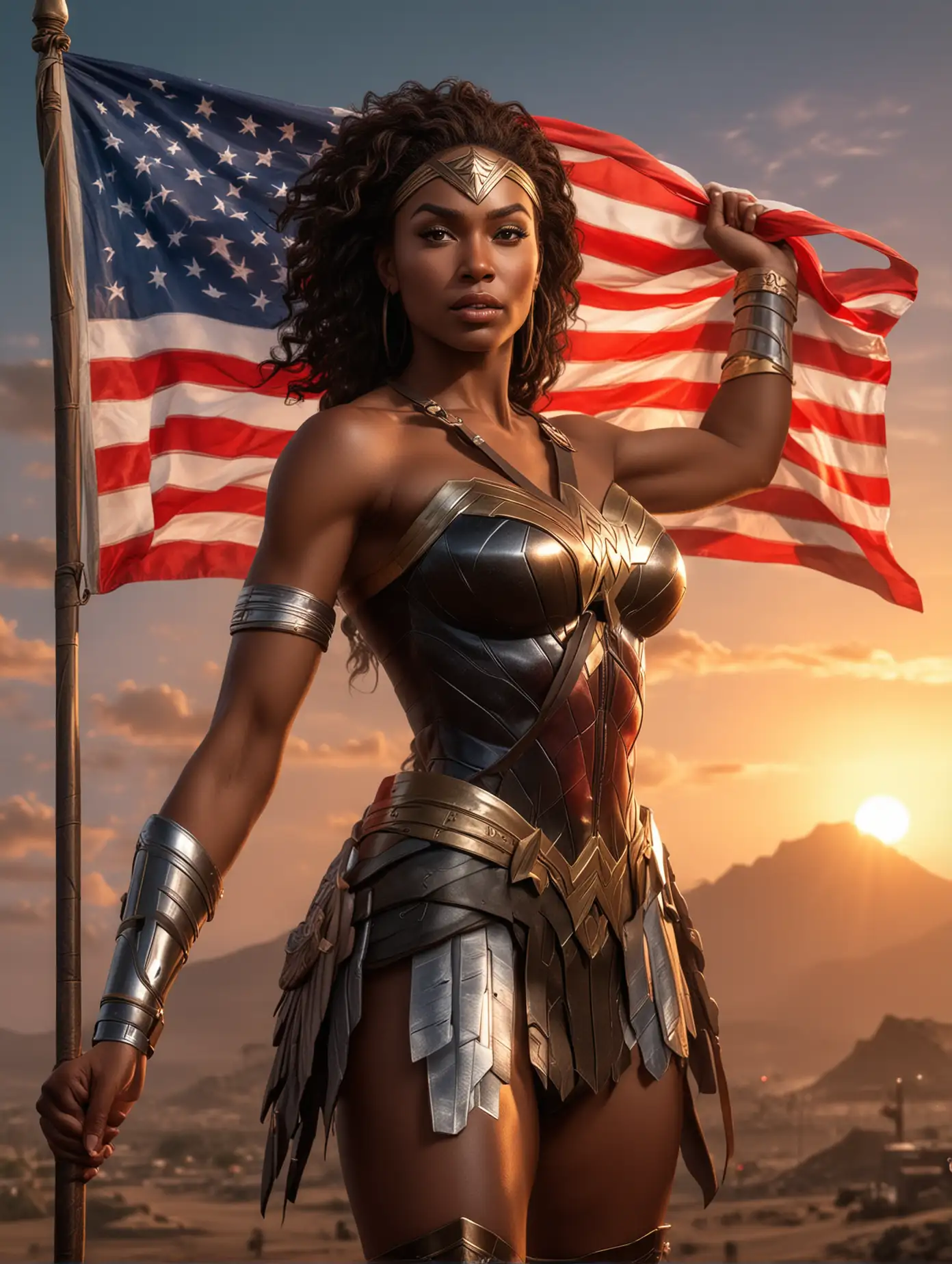 Kenyan Wonder Woman Heroic Portrait with American Flag
