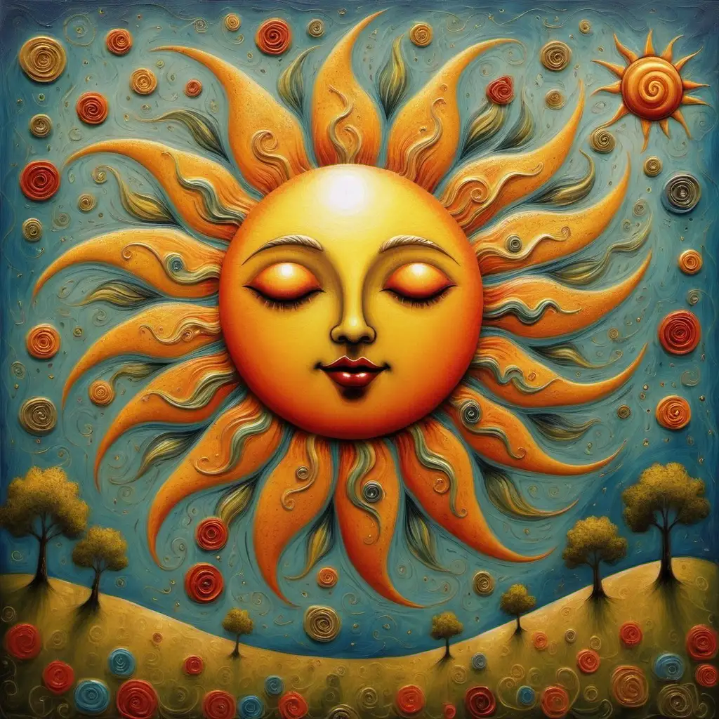 Whimsical Sun Art Playful Illustration of a Bright Sun with Quirky Details