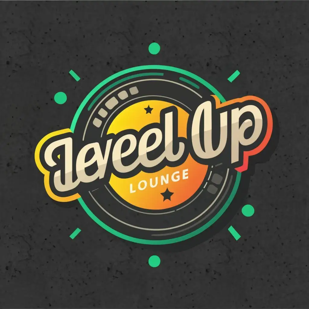 logo, POWER BUTTON, with the text "LEVEL UP LOUNGE", typography, be used in Internet industry