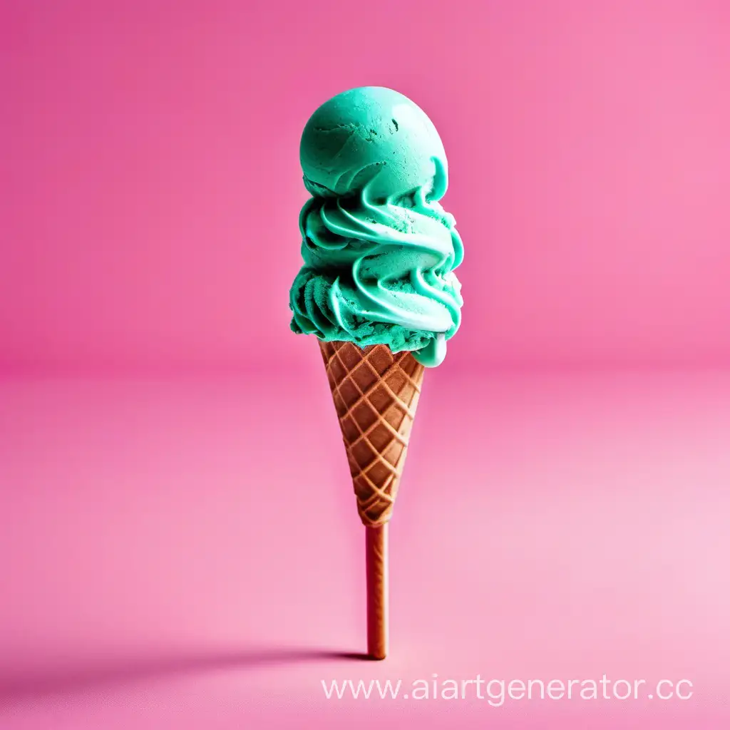 Turquoise ice cream on a pink stick