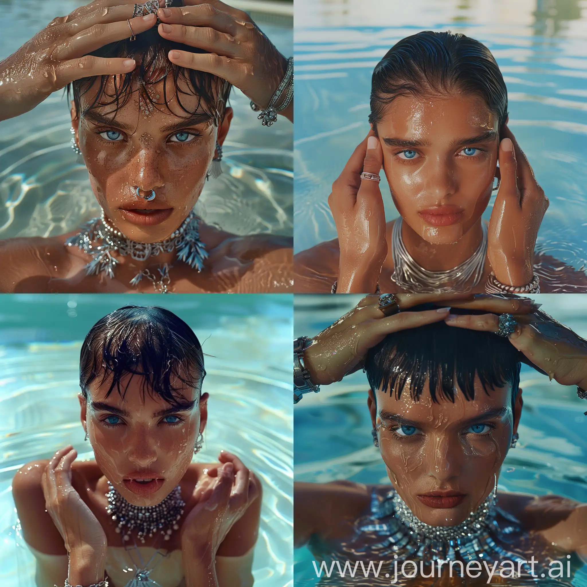 Stylish-Persian-Model-in-Water-with-Silver-Jewelry