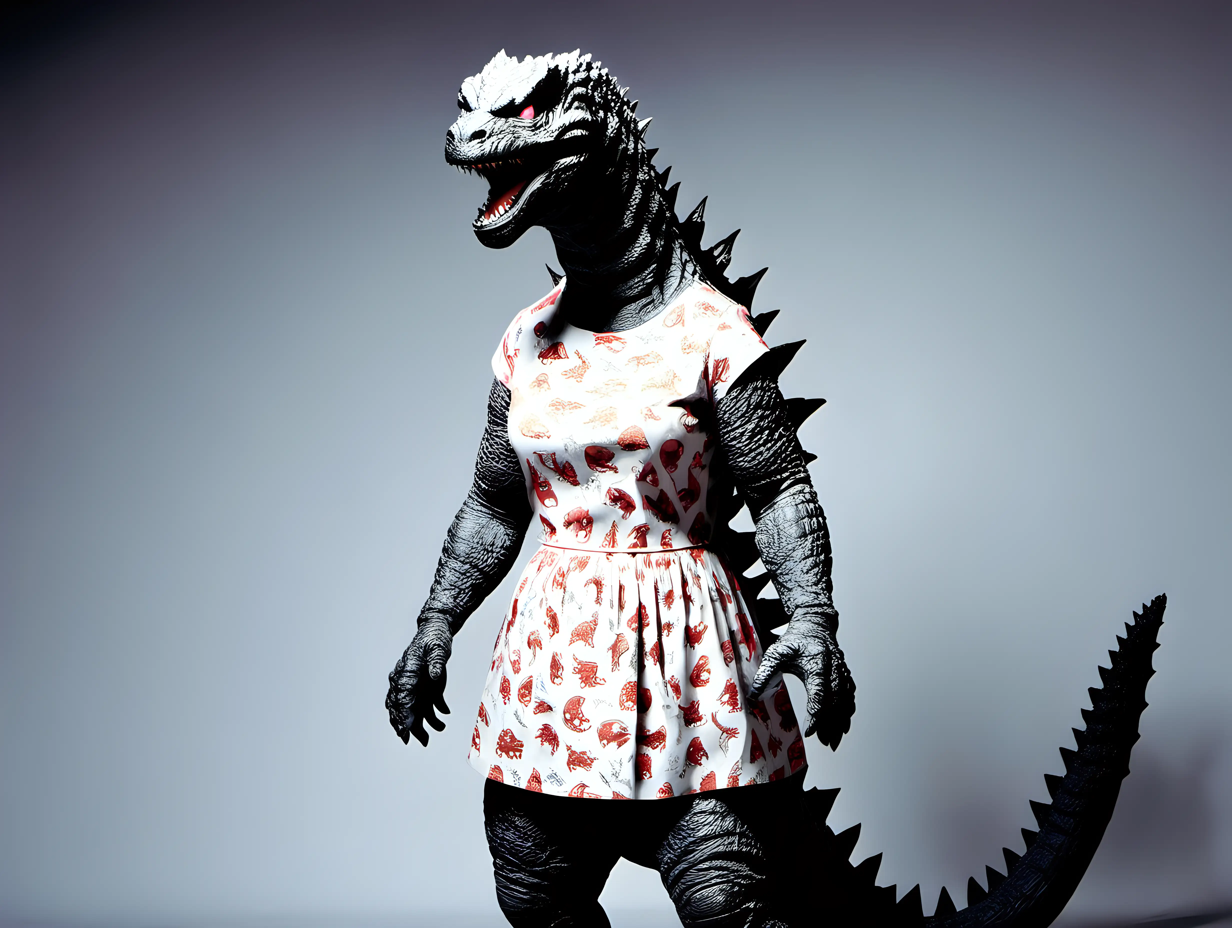 Majestic Godzilla Elegantly Dons Womens Attire