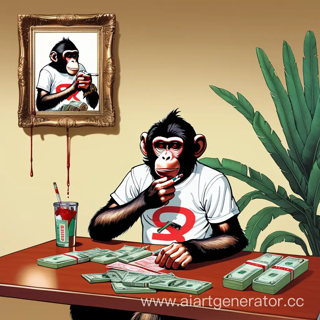 Clever-Monkey-Smoking-a-Cigarette-Surrounded-by-Wealth