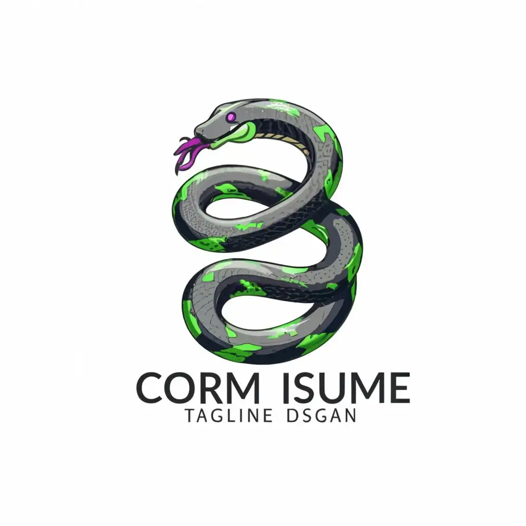 a logo design,with the text "-", main symbol:Snake, realistic, scales, green purple black,complex,clear background