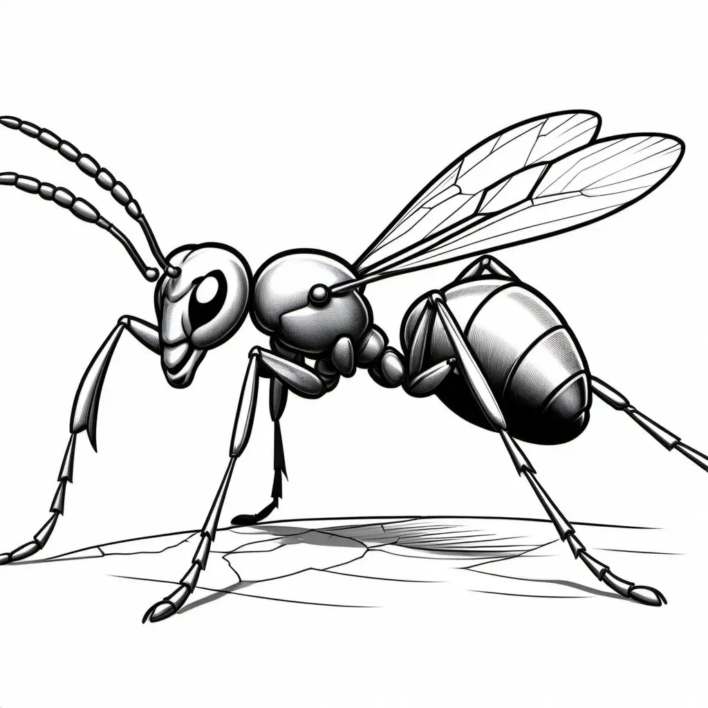 colouring page, bullet ant, cartoon style, low detail, thick lines, no shading