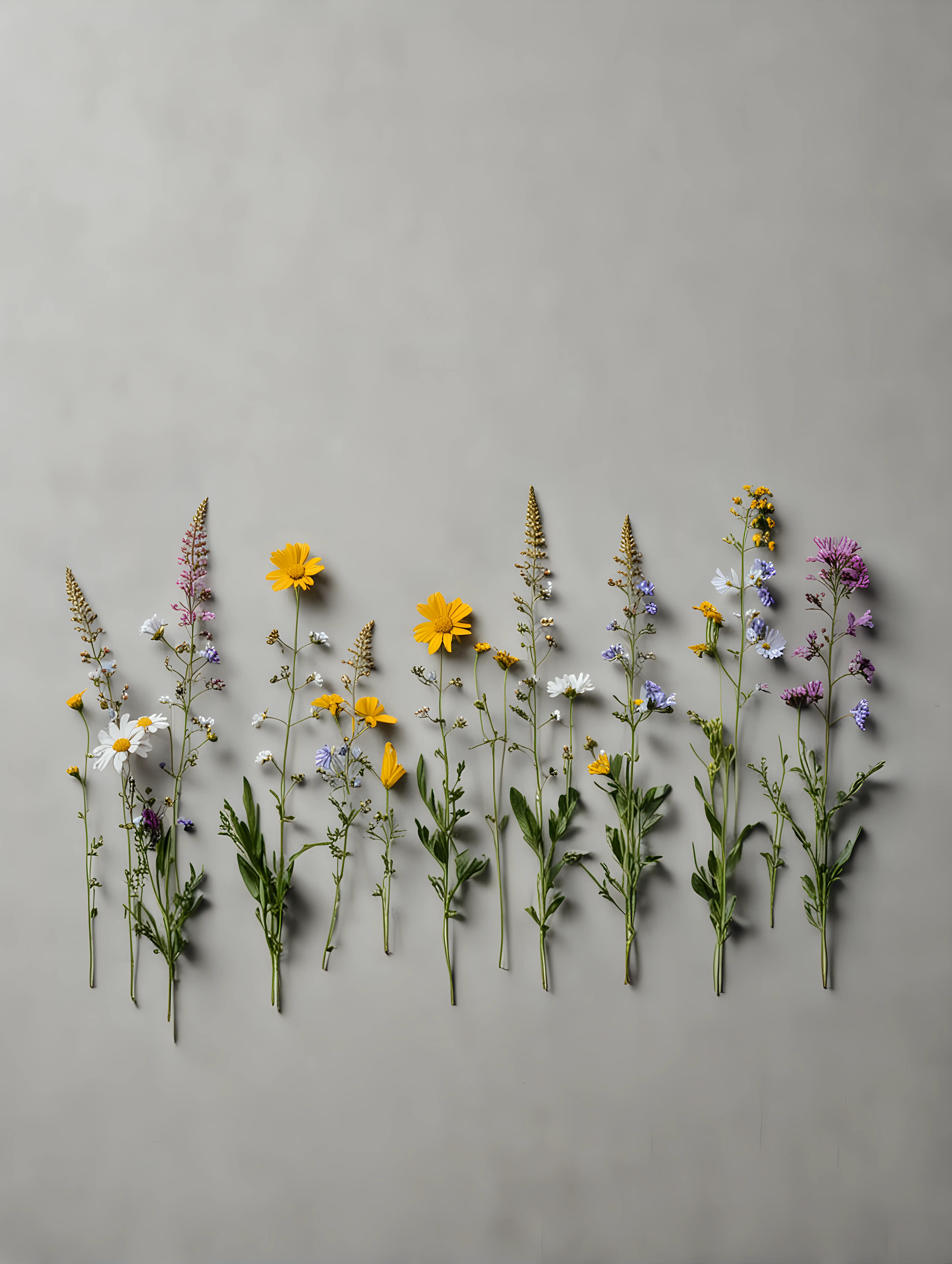 Colorful Wildflowers in Front of Neutral Gray Background