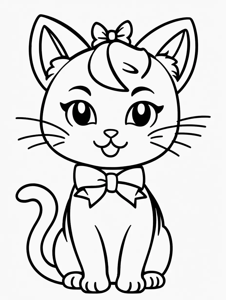 Adorable Cartoon Cat Coloring Page for 3YearOlds