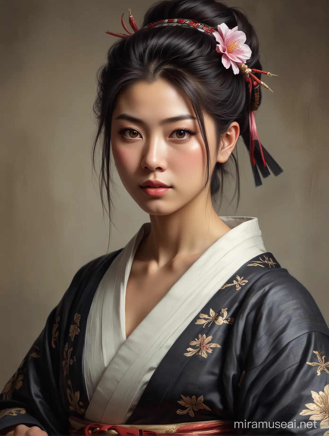 Noble Japanese Samurai Princess in Realistic Style