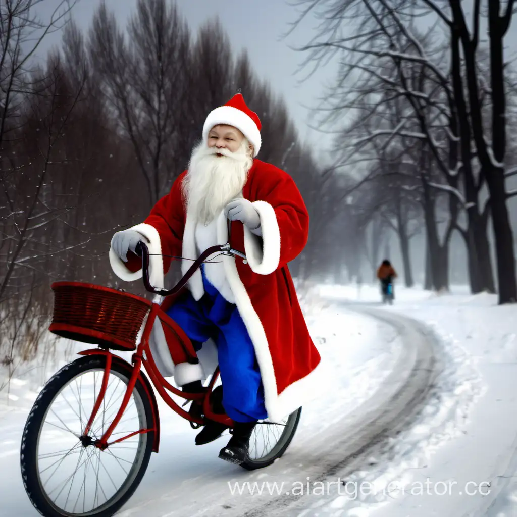 дед мороз едет на велосипеде