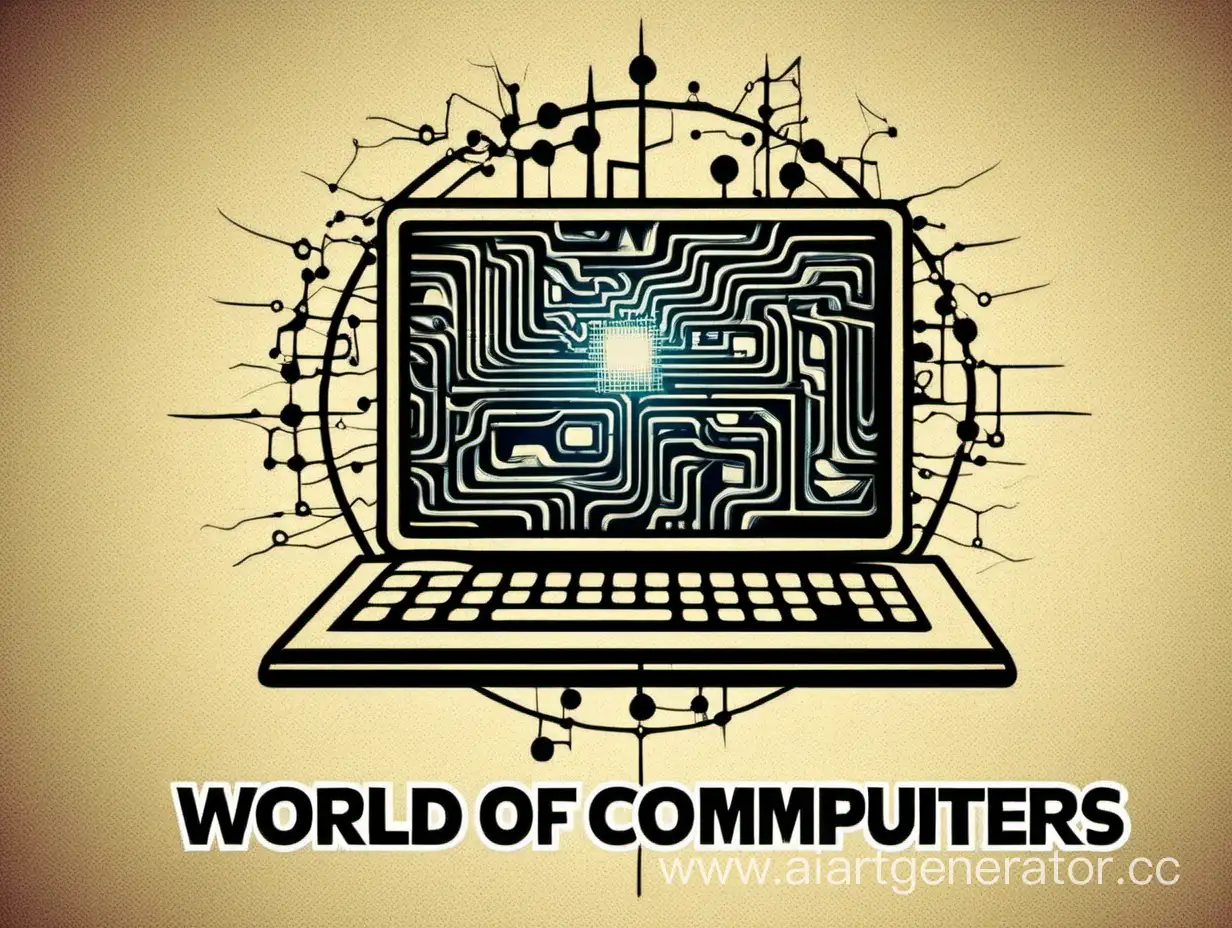логотип с компьютером и текстом мир компьютеров 