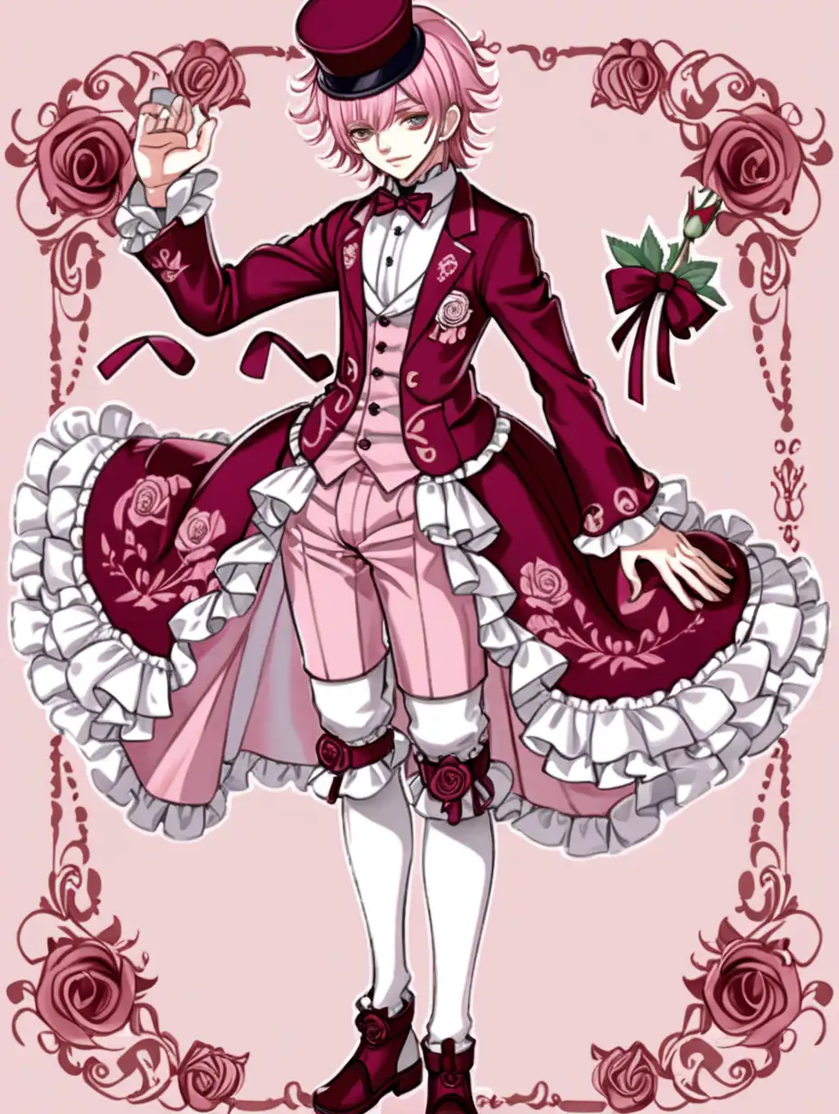 Male Anime Character in Elegant Rose Lolita Dress