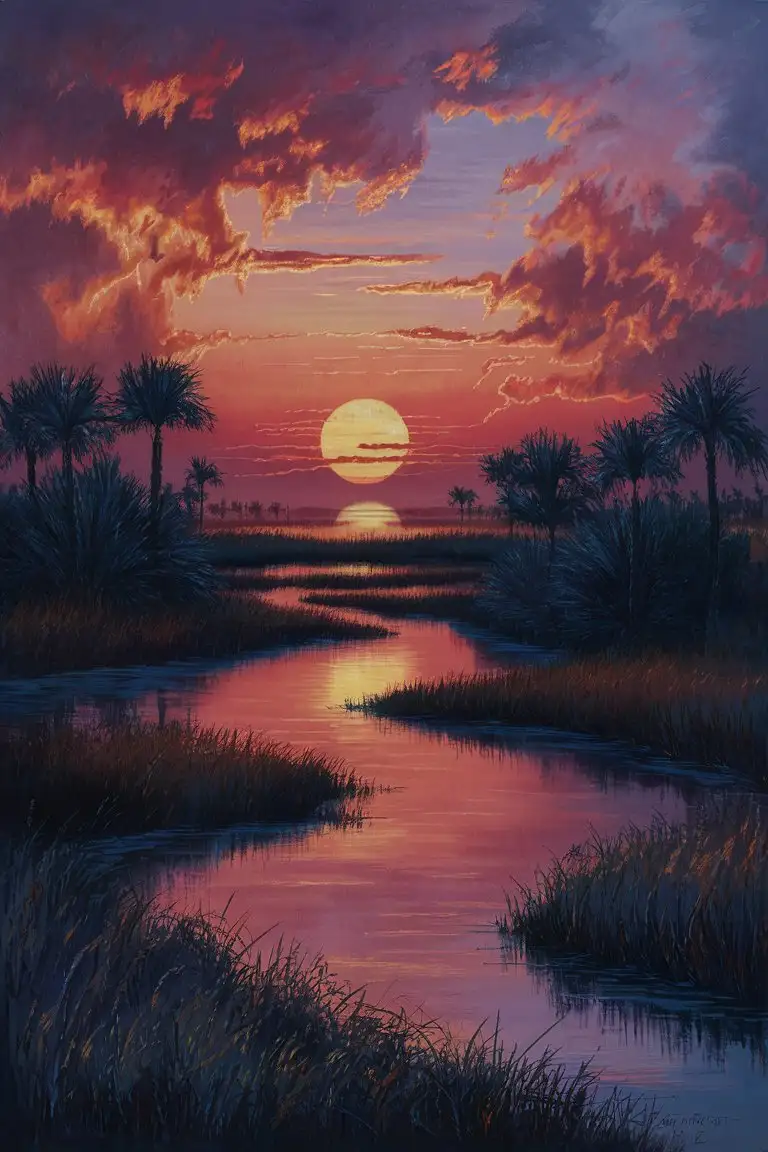 Majestic-Lowcountry-Sunset-Painting-Serene-Marshland-Scene-at-Dusk